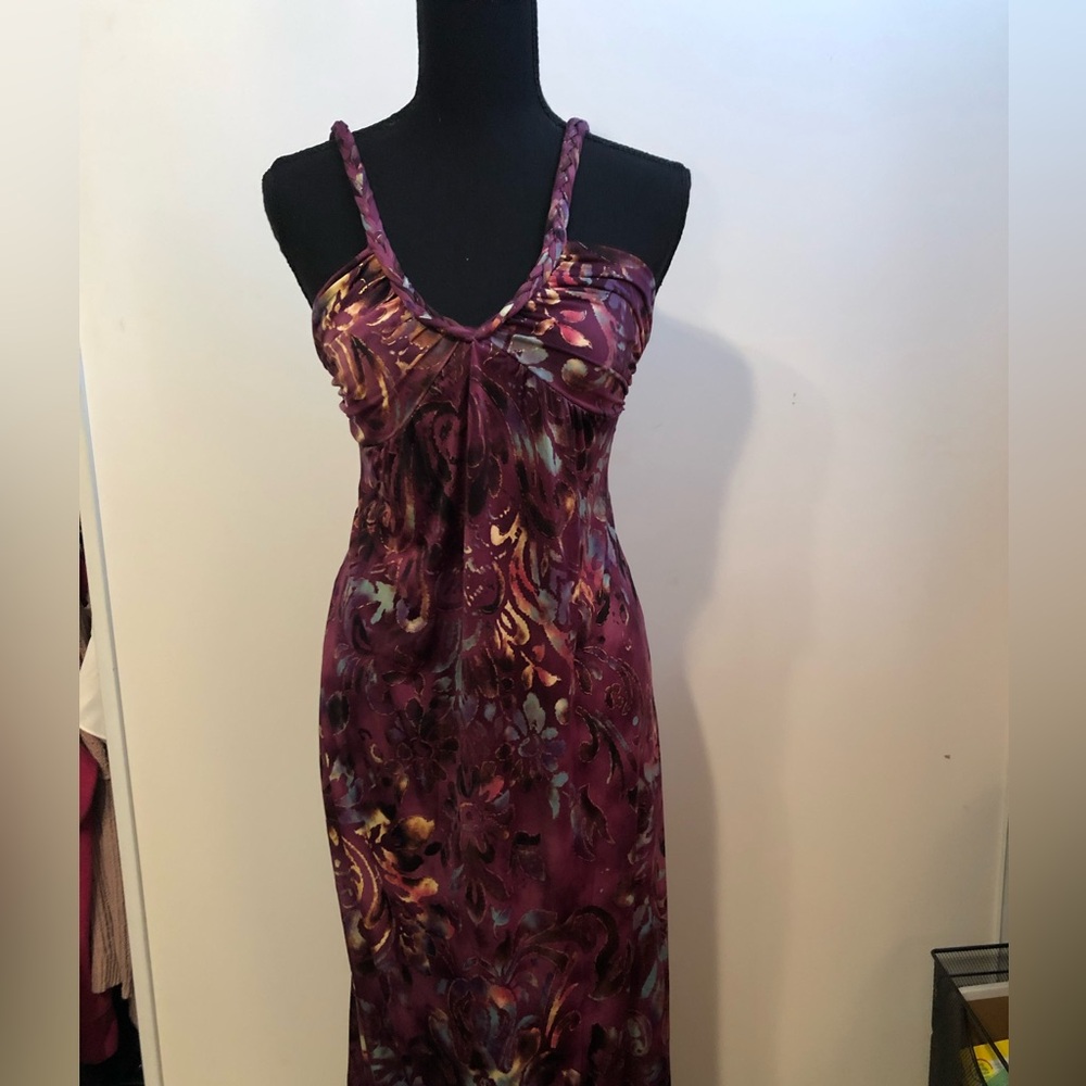 S-Twelve Purple Gold Floral Maxi Dress Small